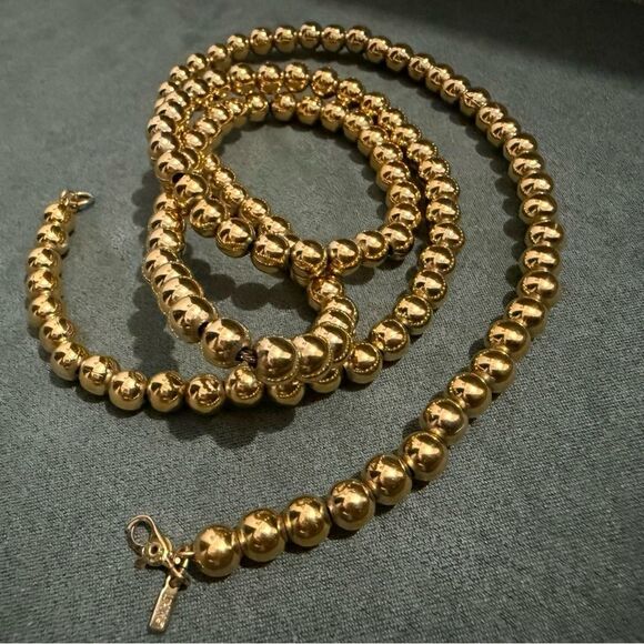 VINTAGE MONET GOLD-TONE BEADED NECKLACE – CLASSIC BOLD STATEMENT PIECE - Picture 13 of 17